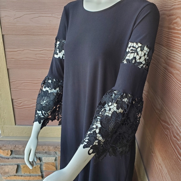 Alfani Lace Sleeve Pullover Midi Dress Size 8 Women's Black Stretch A-Line NWOT - Picture 8 of 16